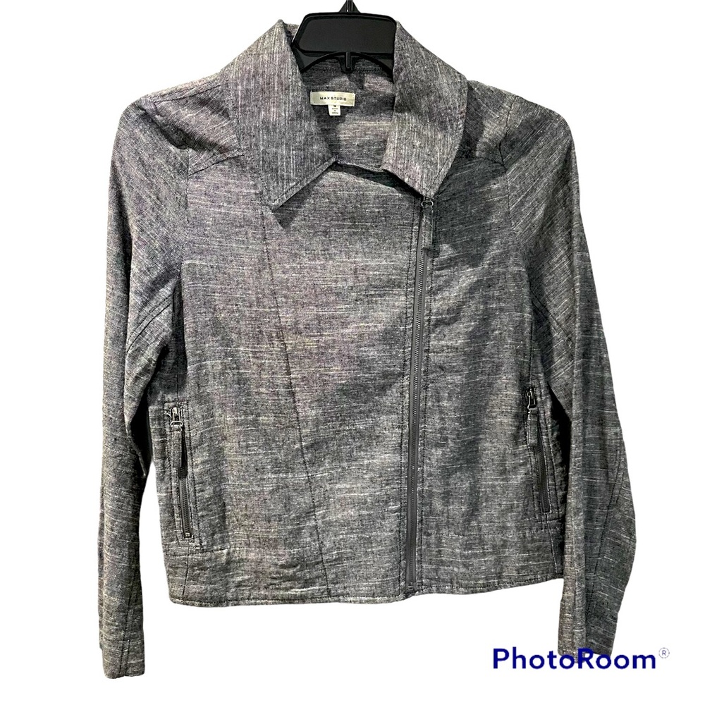 Max Studio Women’s Grey Zip Up Jacket Grey Medium Gently Worn Side Waist Pockets